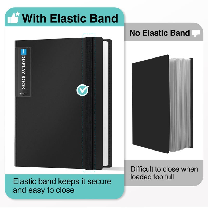 سويز مجموعة من 4 قطع من Sooez مكونة من 72 جيبًا بأكمام بلاستيكية وشريط مطاطي، سعة كبيرة 8.5x11 عرض كتاب العرض 144 صفحة، مجلد مستندات محفظة فنية مع واقيات أوراق شفافة - Image 2